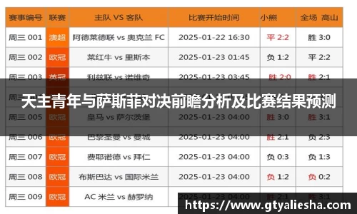 天主青年与萨斯菲对决前瞻分析及比赛结果预测